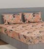 Peach Floral 144 TC Cotton Double Size Bedsheet With 2 Pillow Covers