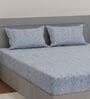 Blue Vertical Floral 144 TC Cotton Double Size Bedsheet With 2 Pillow Covers