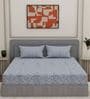 Blue Vertical Floral 144 TC Cotton Double Size Bedsheet With 2 Pillow Covers