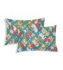 Blue Vertical Floral 144 TC Cotton Double Size Bedsheet With 2 Pillow Covers