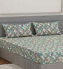 Blue Vertical Floral 144 TC Cotton Double Size Bedsheet With 2 Pillow Covers