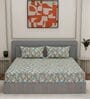 Blue Vertical Floral 144 TC Cotton Double Size Bedsheet With 2 Pillow Covers