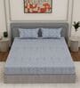 Blue Vertical Floral 144 TC Cotton Double Size Bedsheet With 2 Pillow Covers
