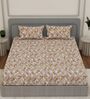 Red Vertical Floral 144 TC Cotton Double Size Bedsheet With 2 Pillow Covers