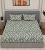 Blue Vertical Floral 144 TC Cotton Double Size Bedsheet With 2 Pillow Covers