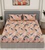 Blue Floral 144 TC Cotton Fitted King Sized Bedsheet With 2 Pillow Covers