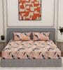 Blue Floral 144 TC Cotton Fitted King Sized Bedsheet With 2 Pillow Covers