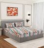 Blue Floral 144 TC Cotton Fitted King Sized Bedsheet With 2 Pillow Covers