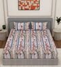 Blue Floral 144 TC Cotton Fitted King Sized Bedsheet With 2 Pillow Covers