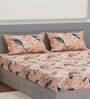 Blue Floral 144 TC Cotton Fitted King Sized Bedsheet With 2 Pillow Covers