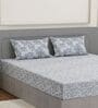 Green Floral 144 TC Cotton Fitted King Sized Bedsheet With 2 Pillow Covers