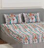 Blue Floral 144 TC Cotton Fitted King Sized Bedsheet With 2 Pillow Covers