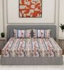Blue Floral 144 TC Cotton Fitted King Sized Bedsheet With 2 Pillow Covers