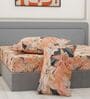 Orange Floral 144 TC Cotton Fitted King Sized Bedsheet With 2 Pillow Covers
