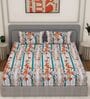 Blue Floral 144 TC Cotton Fitted King Sized Bedsheet With 2 Pillow Covers
