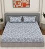 Green Floral 144 TC Cotton Fitted King Sized Bedsheet With 2 Pillow Covers