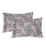 Grey Floral 144 TC Cotton Fitted King Sized Bedsheet With 2 Pillow Covers