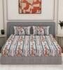 Blue Floral 144 TC Cotton Fitted King Sized Bedsheet With 2 Pillow Covers