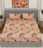 Orange Floral 144 TC Cotton Fitted King Sized Bedsheet With 2 Pillow Covers