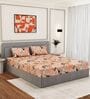 Orange Floral 144 TC Cotton Fitted King Sized Bedsheet With 2 Pillow Covers