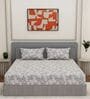 Grey Floral 144 TC Cotton Fitted King Sized Bedsheet With 2 Pillow Covers