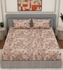 Brown Ptachwork 144 TC Cotton Fitted King Sized Bedsheet With 2 Pillow Covers