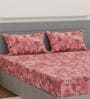 Pink Ptachwork 144 TC Cotton Fitted King Sized Bedsheet With 2 Pillow Covers