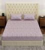 Purple Vertical Floral 144 TC Cotton Fitted King Sized Bedsheet With 2 Pillow Covers