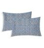 Blue Vertical Floral 144 TC Cotton Fitted King Sized Bedsheet With 2 Pillow Covers