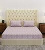 Purple Vertical Floral 144 TC Cotton Fitted King Sized Bedsheet With 2 Pillow Covers
