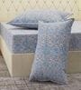 Blue Vertical Floral 144 TC Cotton Fitted King Sized Bedsheet With 2 Pillow Covers