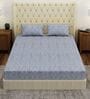 Blue Vertical Floral 144 TC Cotton Fitted King Sized Bedsheet With 2 Pillow Covers