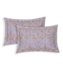 Purple Vertical Floral 144 TC Cotton Fitted King Sized Bedsheet With 2 Pillow Covers