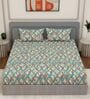 Blue Vertical Floral 144 TC Cotton Fitted King Sized Bedsheet With 2 Pillow Covers