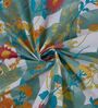 Blue Vertical Floral 144 TC Cotton Fitted King Sized Bedsheet With 2 Pillow Covers