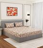 Grey Vertical Floral 144 TC Cotton Fitted King Sized Bedsheet With 2 Pillow Covers