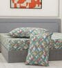 Blue Vertical Floral 144 TC Cotton Fitted King Sized Bedsheet With 2 Pillow Covers