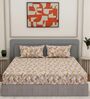 Grey Vertical Floral 144 TC Cotton Fitted King Sized Bedsheet With 2 Pillow Covers