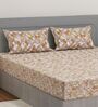 Grey Vertical Floral 144 TC Cotton Fitted King Sized Bedsheet With 2 Pillow Covers