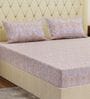 Purple Vertical Floral 144 TC Cotton Fitted King Sized Bedsheet With 2 Pillow Covers
