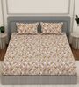 Grey Vertical Floral 144 TC Cotton Fitted King Sized Bedsheet With 2 Pillow Covers