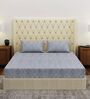 Blue Vertical Floral 144 TC Cotton Fitted King Sized Bedsheet With 2 Pillow Covers