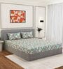 Blue Vertical Floral 144 TC Cotton Fitted King Sized Bedsheet With 2 Pillow Covers