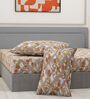 Grey Vertical Floral 144 TC Cotton Fitted King Sized Bedsheet With 2 Pillow Covers