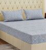 Blue Vertical Floral 144 TC Cotton Fitted King Sized Bedsheet With 2 Pillow Covers