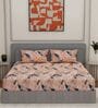 Blue Floral 144 TC Cotton King Sized Bedsheet With 2 Pillow Covers