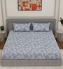 Green Floral 144 TC Cotton King Sized Bedsheet With 2 Pillow Covers