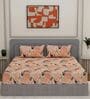 Peach Floral 144 TC Cotton King Sized Bedsheet With 2 Pillow Covers