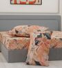 Peach Floral 144 TC Cotton King Sized Bedsheet With 2 Pillow Covers