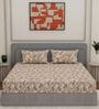 Red Vertical Floral 144 TC Cotton King Sized Bedsheet With 2 Pillow Covers